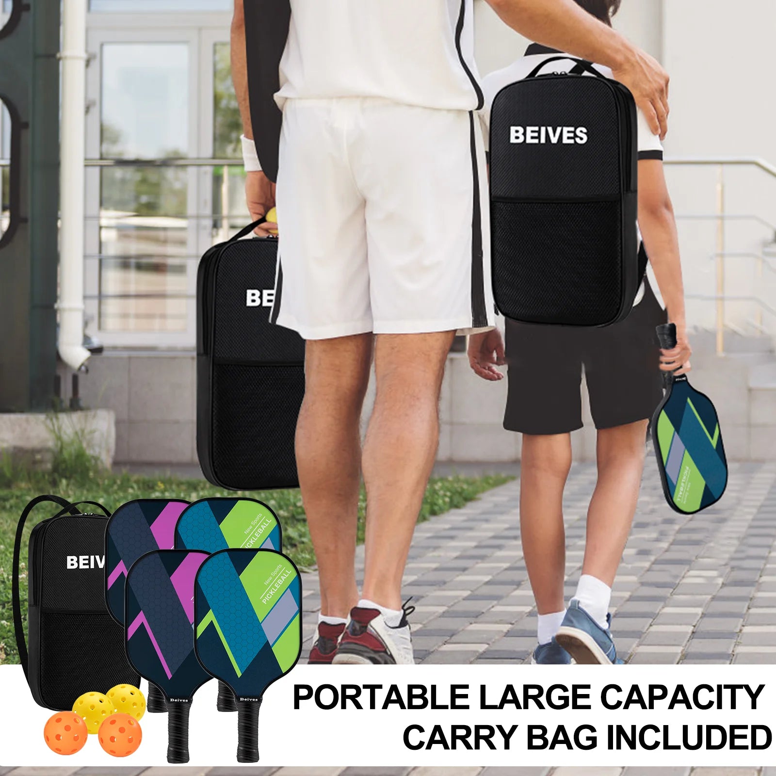 Ultimate 4-Pack Fiberglass Pickleball Set - Complete with Paddles, Balls & Convenient Carry Bag for Endless Indoor/Outdoor Fun!