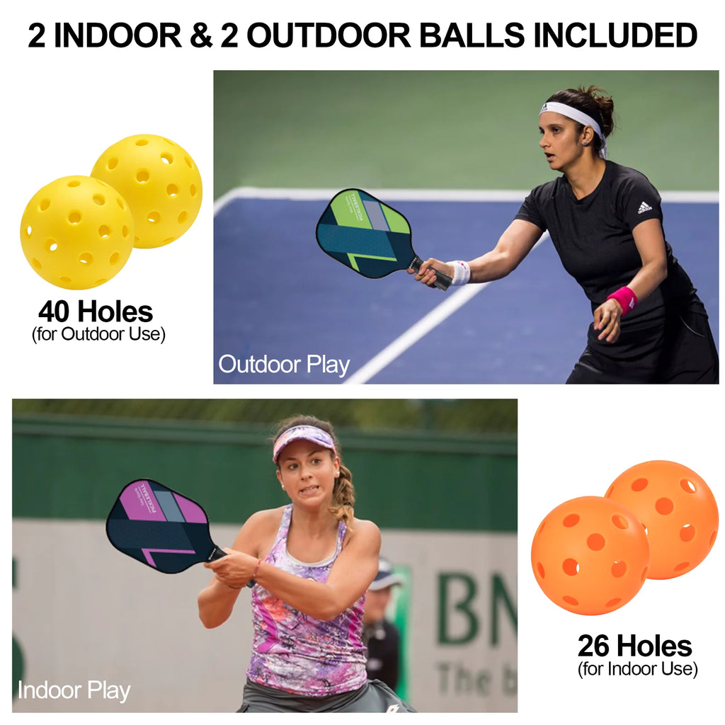 Ultimate 4-Pack Fiberglass Pickleball Set - Complete with Paddles, Balls & Convenient Carry Bag for Endless Indoor/Outdoor Fun!