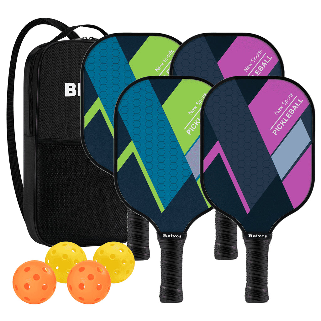 Ultimate 4-Pack Fiberglass Pickleball Set - Complete with Paddles, Balls & Convenient Carry Bag for Endless Indoor/Outdoor Fun!